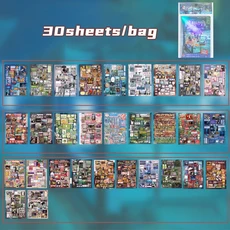 Mr. Paper 30/60/90pcs 복고풍 음성 컷 필름 스티커 도서 크리 에이 티브 핸드북 DIY 스크랩북 노트북 머그, 01 S24944-1, 01 China Mainland