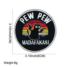 刺繡雙槍貓PEW黑貓諷刺魔術貼, 1個, 雙槍黑貓