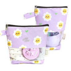 세맘스 방수 투명TPU 수건파우치+양치컵파우치, 새싹데이지