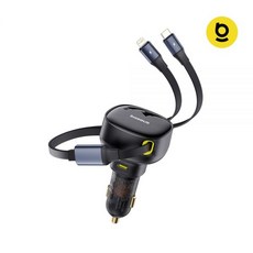 베이스어스 시거잭 초고속 차량용 릴 케이블 충전기 C타입 자동차차량 고속 PD충전 60W, [50007] U + C