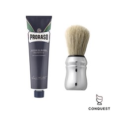 CONQUEST Proraso 義大利刮鬍膏鬍刷組，各種鬍鬚毛質適用，入門刮鬍領導品牌, 1個, 藍 - 保濕麝香 + 鬍刷