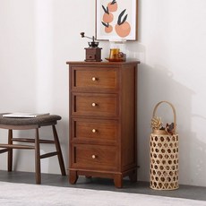 틈새 서랍장 침대 옆 미니 우드 사이드 테이블 소형, 완전 조립 완료, 라이트월넛 4단 서랍 40 x 30x80