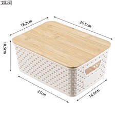 Z3JC 透明桌面收納盒亞克力零食書本積木玩具客廳廚房冰箱收納日常, 1個, 收納筐12個裝【帶竹蓋】:如圖