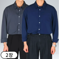 [1+1] 남자 링클프리 스판 오버핏 긴팔 셔츠 M-5XL (6711-2)