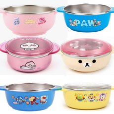 유아 어린이 스테인리스 대접 캐릭터 국그릇 손잡이 뚜껑, 1개, 핑크퐁대접