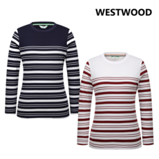 웨스트우드 NC엑스코점 24년 F/W 이월 초특가 착용감이 좋고 면 혼방 소재의 기능성 라운드 여성 스트라이프 라운드 티셔츠 O3TTR420