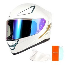 OTS 듀얼 클리어 & 틴트 바이저 풀 페이스 DOT 오토바이 헬멧 - 경량 공기 흐름 ABS 쉘 퀵 릴리즈 버클 세탁 가능한 라이너 남성 여성용 (매트 블랙 XXL) 그외 각, Medium, 펄 화이트