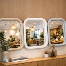 멜로 라운드 스퀘어 벽걸이 거울 욕실 파우더룸 인테리어 미러, 화이트