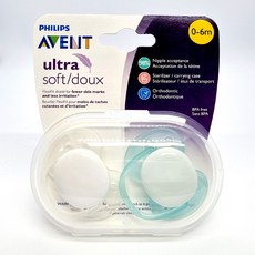 필립스아벤트 울트라 소프트 노리개젖꼭지 2종 세트, 1단계(0~6개월), 화이트 + 블루, 1개