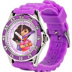 Nickelodeon Dora the Explorer 아날로그 쿼츠 시계 - 읽기 쉬운 다이얼이 있는 퍼플 시간 교육 퍼플. 무브먼트