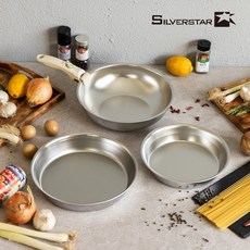 실버스타 Aha(아하!) 304 통3중 무연마제 탈착식 스텐팬 세트 3종 (손잡이포함), 단일색, 1세트, 24프라이팬+28프라이팬+28궁중팬+탈착식손잡이