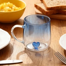 하트 포인트 그라데이션 유리컵, 1개, 블루