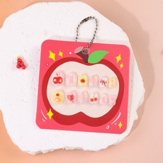 兒童穿戴甲 新款甜美兒童甲片 3-6歲指甲貼片 可愛蘋果卡片果凍膠可拆卸穿戴甲 短款手工兒童甲片, 1個, 粉嫩水果樂園