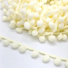 레이스원단 폼폼 레이스 트림 볼 리본 미니 진주 프린지 바느질 니트 패브릭 수제 DIY 공예 액세서리 2 야드, 03 Beige, 1개