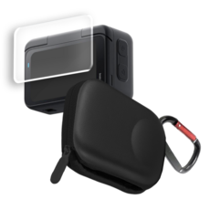 ODG 인스타360 GO Ultra 하드쉘 핸드그립 케이스 + 9H 액정 강화유리 필름 세트, 1세트, 블랙