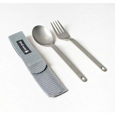 Snow Peak 湯匙叉子組 附收納袋 灰色/黑色 鈦金屬 SCT-002, 1個, 鈦金屬叉匙組/灰色套