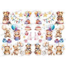 TF 可愛動物圖案轉印貼紙, 1個, 藝術紙-A4