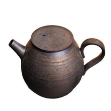 自在坊茶具 薄胎鎏金鐵鏽釉平蓋壺 金鐘壺120ml 功夫茶具 粗陶仿物茶壺, 1個, 120ml