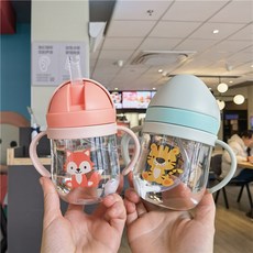 兒童可愛卡通吸管杯 嬰幼兒學飲杯, 粉色250ml, 1個