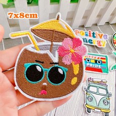 皮卡布 i9 椰子樹錄音帶太陽徽章布章臂章燙刺繡燙布貼，輕鬆打造個性風格, 椰子,513L貼紙