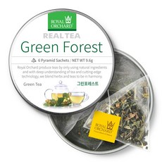 로얄오차드 그린포레스트 6티백 캔 녹차 블렌딩 차 삼각티백 허브티, 1개, 6개입, 1.6g