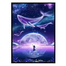 5D 풀스톤 다이아몬드 고래 풍경 수공예 침실 장식, 8_다이아장식50x70cm합금블랙, 1개