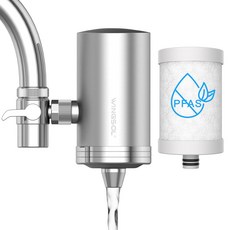 싱크대 수도꼭지용 WINGSOL 스테인리스 정수 필터 NSFANSI 42&53 360 회전식 수도꼭지 정수기로 PFAS 납 염소 및 미세 플라스틱을 줄이고 주방 욕실에 350갤런의, WS-FM002-PAC