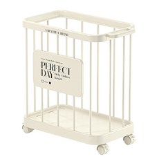 樂邦 歐風手提洗衣籃 - 大容量折疊收納推車分類髒衣籃浴室置衣籃, 奶白圍欄推車, 白