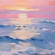 블루 핑크 웨이브 해변 일몰 야자수 쉘 풍경 아트 포스터 캔버스, 8. 9