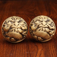 白沙屯 媽祖 過爐開光 黃銅鍾馗手球手把件老人健身手球男士健身球純銅金屬工藝品 QM6I, 鍾馗手球【一對】, 1個