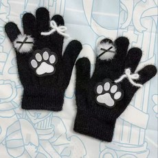 天生少女原創可愛量產型宅刺繡貓咪爪爪蝴蝶結冬季保暖亞文化手套