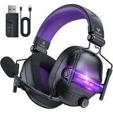 위세리 무선 게이밍 헤드셋 초경량 가상 7.1 채널 2.4G 저지연 3D 사운드 RGB 노이즈 캔슬링 마이크 WG2, 블랙 퍼플