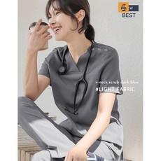 【台灣發貨 統編】新款短袖高端刷手服工作服洗手衣口腔醫生套裝醫生護士服加大工作服診所制服寵物衣, 1992灰色上衣+灰色褲子（女裝）,L（2025韓國新款）, 1個