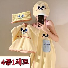 스타업 여성 샤워가운 헤어타월 4종1세트 귀여운, 1개, 노랑색