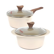 키친아트 세라믹 냄비세트 2개, 모던베이지, 편수냄비 18cm + 양수냄비 20cm, 1세트