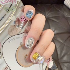 Portia Nail 穿戴甲 手工美甲片 韓系輕奢滿鑽短方圓, 1個, 珠寶盒子（短方圓14mm,XS