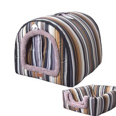 대형견 하우스 실내 개집 특대형 강아지 겨울 방한 보온 집 지붕, 12. 커튼 스트라이프 S 38x32x27, 1개