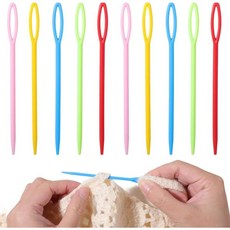 50개 실 바늘 - 다양한 색상의 9cm 3-5/9인치 대형 눈 플라스틱 아미구리미 직조 다닝 및 DIY 공예용 블런트 팁 재봉 코바늘