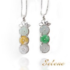 Selene 冰種三彩翡翠平安扣墬鍊, 黃白翡, 1個