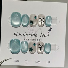 海藍天空 純手工美甲穿戴甲 指甲貼片 HNP132 指甲彩繪, 1個, XS碼(實品拍攝)