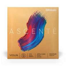 D'Addario Ascente 바이올린 현 - 볼 엔드가 있는 바이올린 현 합성 코어 - A314 1/4M - G 현 - 1/4 스케 D'Addario Violin String, 1/4 스케일, G 문자열