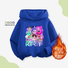 케이팝 데몬헌터스 키즈긴팔 맨투맨 플리스 티셔츠 주니어 kpop 라운드 초등 케데헌 아이, 다크블루 후드 가을겨울 플리스