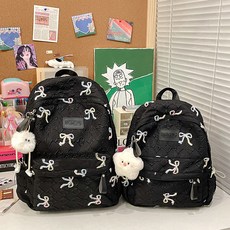 小衆ins書包女雙肩包高顏值大容量百搭通勤揹包初中高中學生書包, 黑色:小號+掛件, 1個