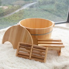 히노끼 족욕 편백나무 발족욕기 대야 바스켓 발통 찜질, 소나무 21CM 뚜껑 마사지 의자 배럴, 1세트