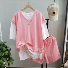 Imagination & Beyond 女款素色V領背心+短袖T恤+短褲