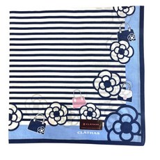 小老闆萬國商舖 日本製 透氣輕薄吸汗手帕-山茶花黑條藍 純棉柔軟舒適 上學, 1個