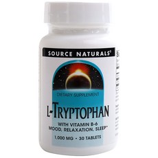 소스내츄럴스 L-트립토판 1000mg 비타민 B-6 포함 타블렛, 30정, 1개