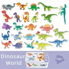 어린이를 위한 나무 인지 매칭 퍼즐 – 재사용 가능한 틴 박스에 담긴 바다 공룡 및 동물 테마 조기 학습 교, 01 dinosaur