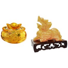 命運好好玩 財富制霸黃玉貔貅擺鎮, 自然玉石打造, 吉祥天祿獸, 黃晶聚寶盆供養貔貅, 8109516, 貔貅5 x 12cm + 元寶5.5 x 4cm + 底座7 x 13.5cm