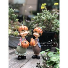 花園裝飾 庭院擺設 創意 美式鄉村風格 小男孩女孩精靈擺件, 抱南瓜男女孩一對
